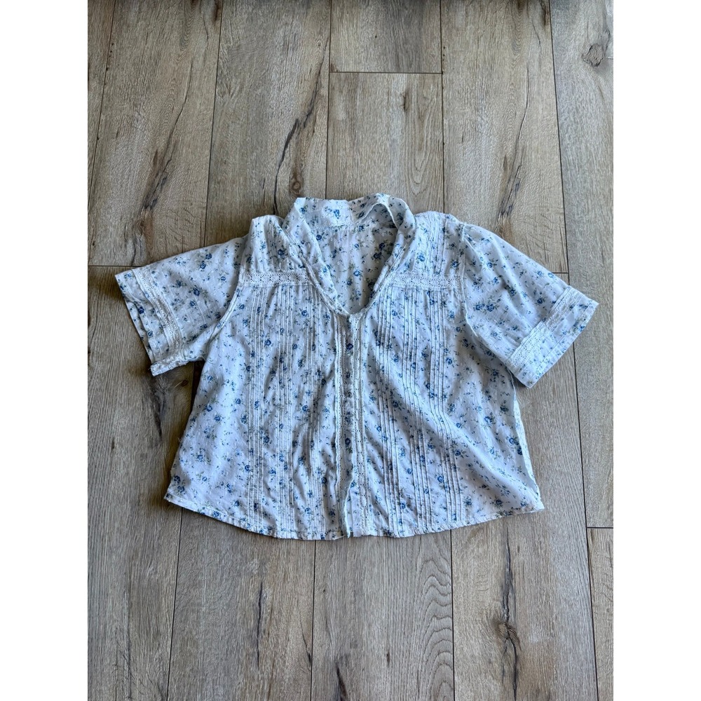 Rachel Ashwell Cotton Blue Floral Print Lace Top Shorts Coord Pajama Set Large - Picture 9 of 14